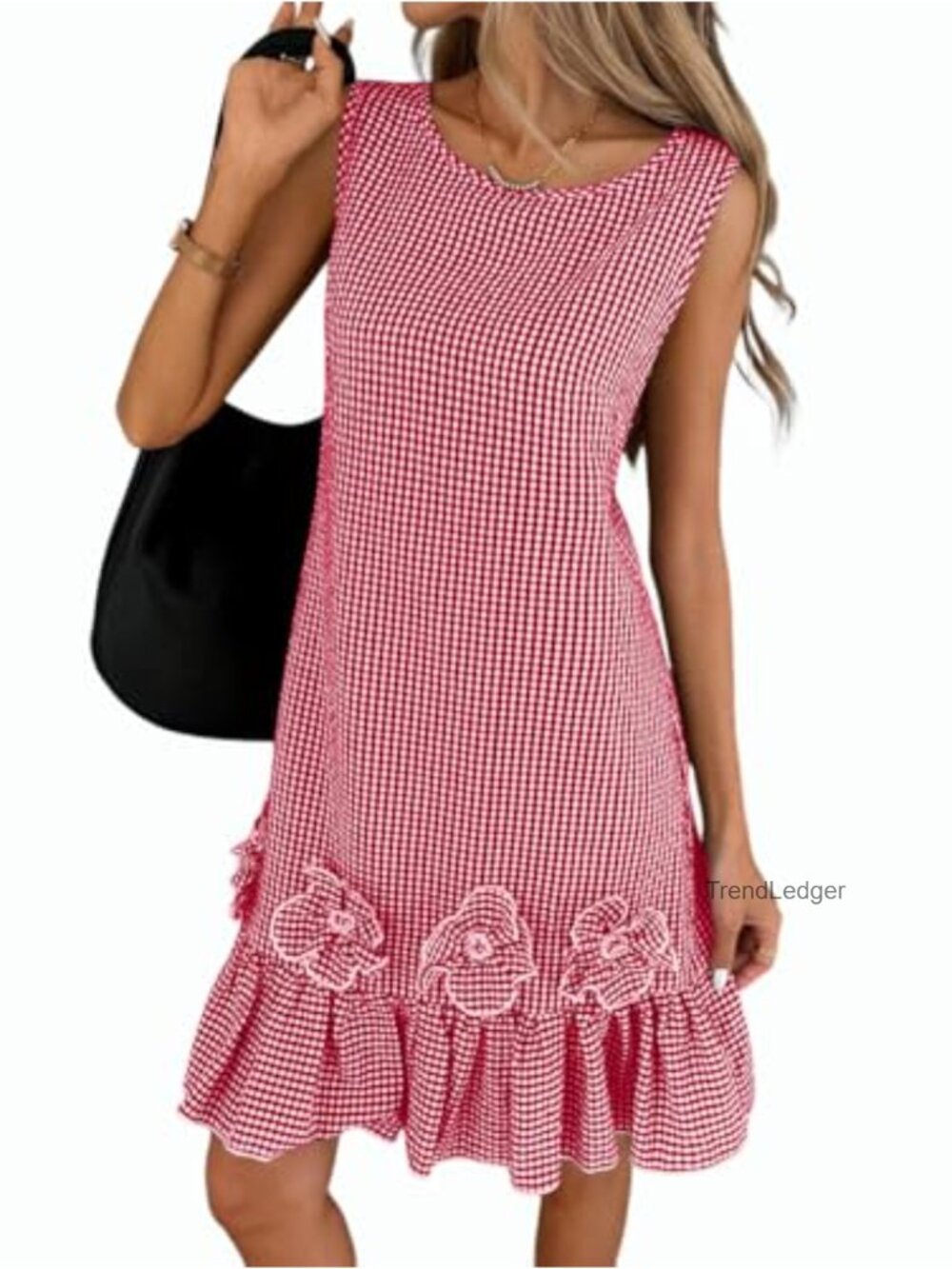 Women's Boho Plaid Ruffle Hem Midi Dress Sleeveless A-Line Casual Beach Sundress